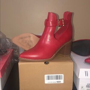 Red Ankle Boots with Buckle